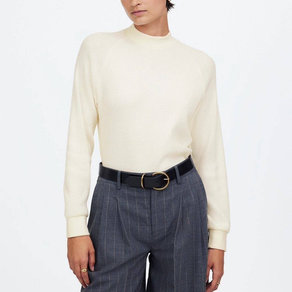 NEW Madewell Waffle-Knit Long-Sleeve Crewneck Tee in Winter White - Size XS